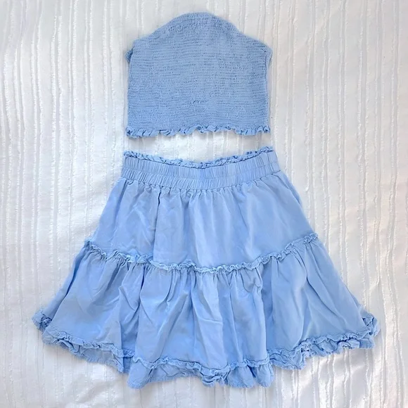 Zaful Light Blue Top & Skirt Matching Set Size Small - Picture 2 of 5